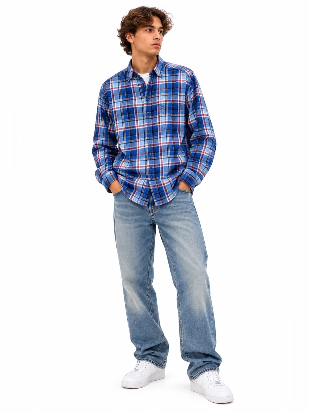 Vintage Chaps Blue Red Plaid Cotton Flannel Button Down Shirt – Size XL EUC